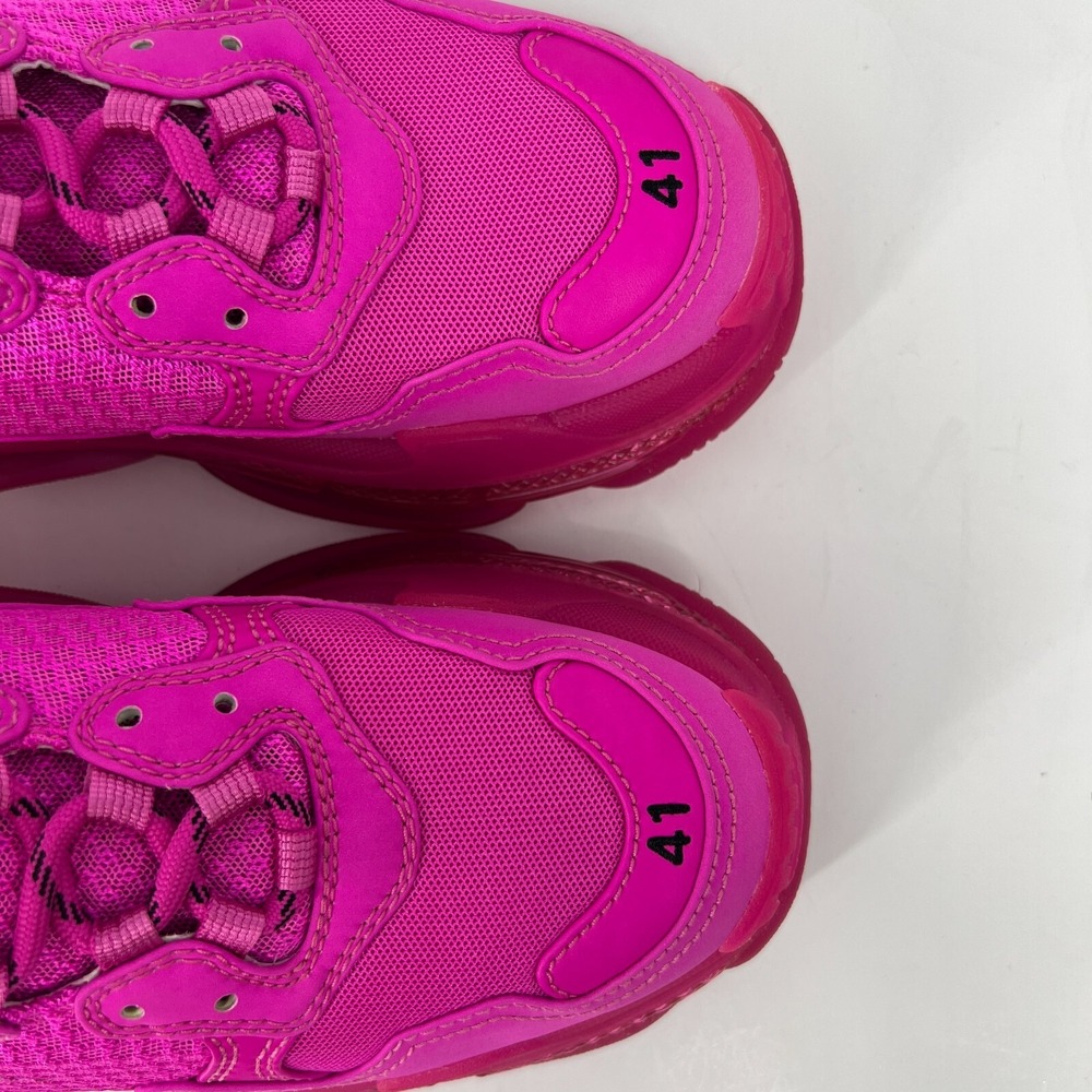 Balenciaga Triple S Sneakers Shoes Mens Size 41 Clear Sole Pink Logo Lace Up NEW - Picture 11 of 15